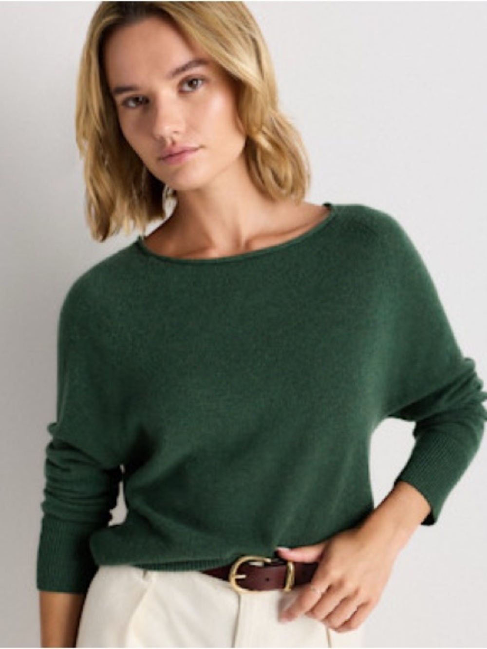 NWOT Quince Mongolian Cashmere Boatneck Pullover Sweater in Forest Floor Green S